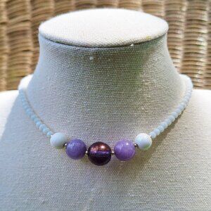 Purple Angelite Stone Choker | Coquette Summer Jewelry | Beaded Boho Choker